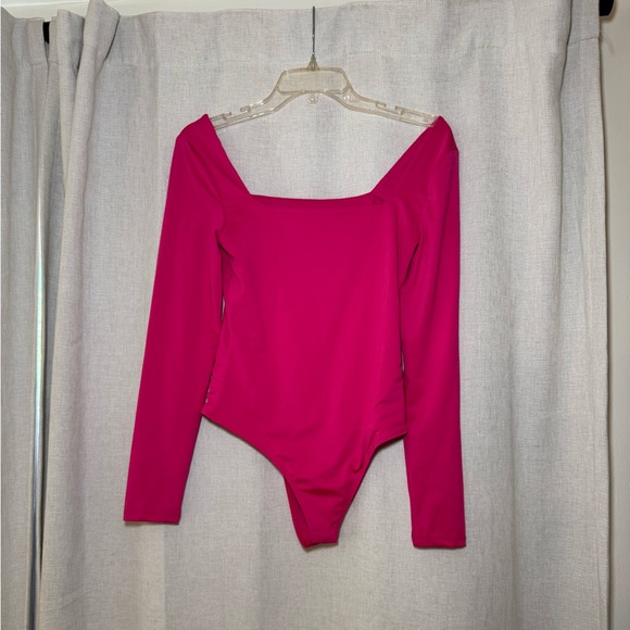 Pink Long Sleeve Bodysuit with Square Neckline - Picture 1 of 3